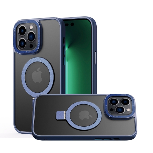 Mobile Magic For iPhone 15 Metal Chrome Kickstand [Magnetic Circle] Shockproof Matching Camera Hybrid - Navy Blue