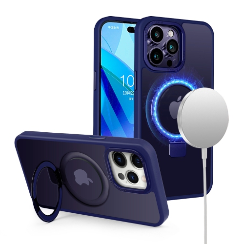 Mobile Magic For iPhone 15 Metal Chrome Kickstand [Magnetic Circle] Shockproof Matching Camera Hybrid - Navy Blue