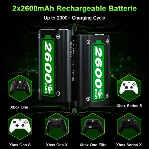 2600mAh, High-speed Charging Technology Rechargeable Battery Pack for Xbox One/Xbox One S/Xbox One X/Xbox One Elite Wireless Controller, 2 Pack