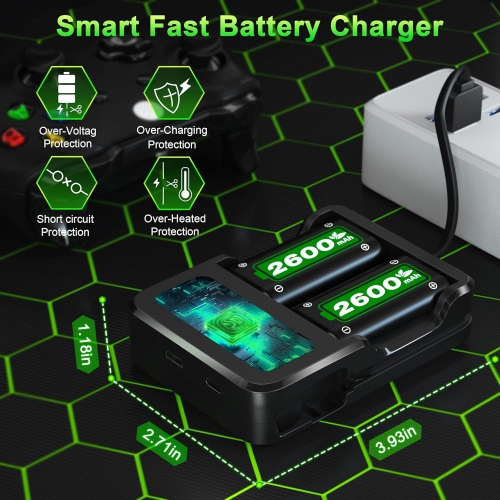 2600mAh, High-speed Charging Technology Rechargeable Battery Pack for Xbox One/Xbox One S/Xbox One X/Xbox One Elite Wireless Controller, 2 Pack