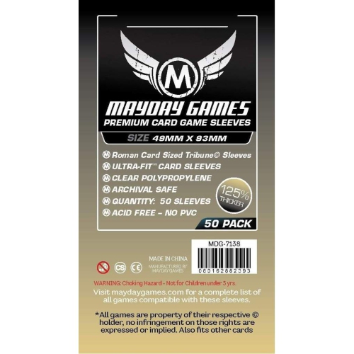 Mayday Games Board Game "Roman Tribune" Size Premium Card Sleeves: "Clear" 50 Thick Sleeves Per Pack