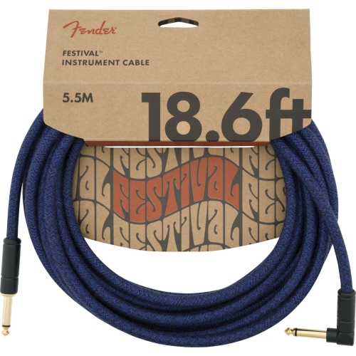 Fender Festival Hemp Instrument Cable - Straight / Angled 18.6' Blue Dream