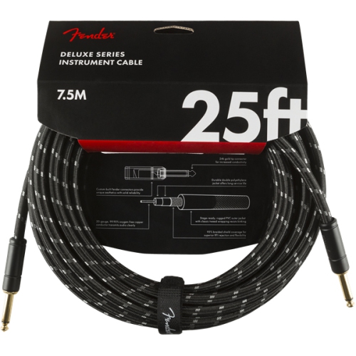 Fender Deluxe Series Instrument Cable - Straight / Straight 25' Black Tweed