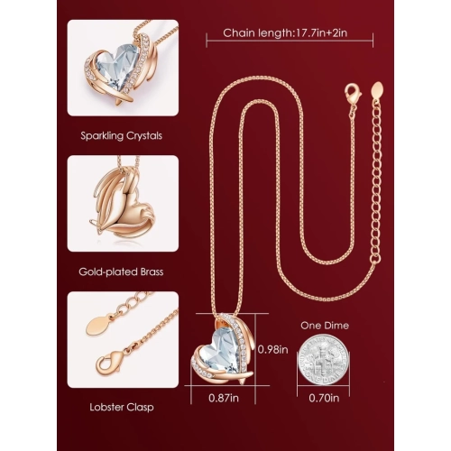 Silver & Rose Gold Love Heart Pendant Necklaces for Women: Birthstone Crystals, Christmas & Valentine's Day Jewelry Gifts