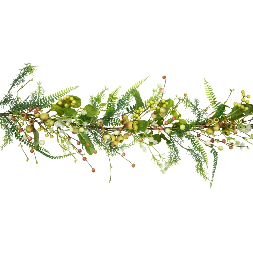 Berry and Crabapple Fern Foliage Spring Garland - 5'