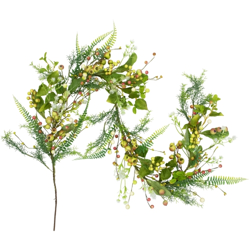 Berry and Crabapple Fern Foliage Spring Garland - 5'