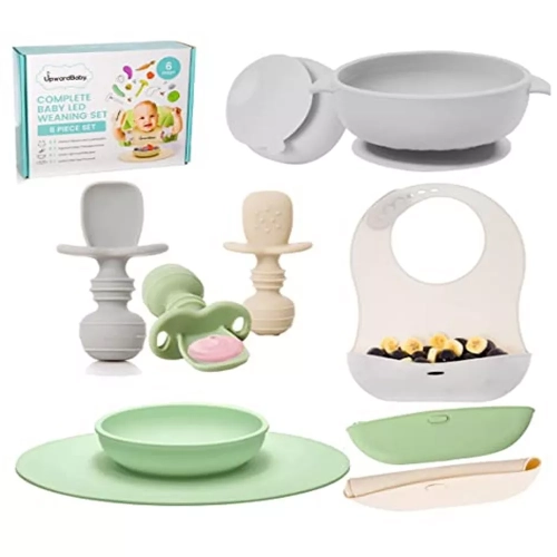 UPWARD  Baby Bib Spoon Bowl Placemat 6-12 Months 8PC Set Multi