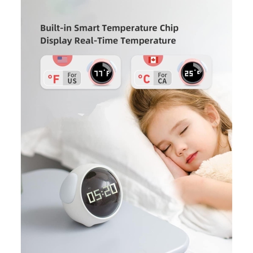 Kids Emoji Alarm Clock with Dual Alarms, Adjustable Brightness Night Light, Voice-Activated, Temperature Detection - Perfect Wake-Up Clock and