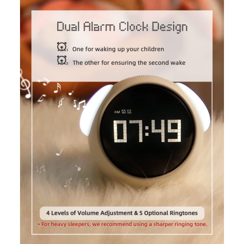 Kids Emoji Alarm Clock with Dual Alarms, Adjustable Brightness Night Light, Voice-Activated, Temperature Detection - Perfect Wake-Up Clock and