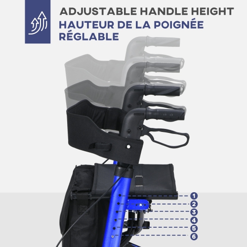 HOMCOM Rollator Walker for Seniors and Adults with 8'' Wheels, Seat, Aluminium Lightweight Folding Rolling Walker with Adjustable Handle, Storage