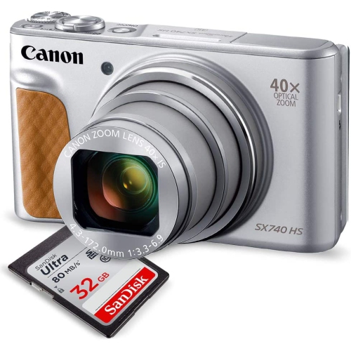 Canon PowerShot SX740 HS Digital Camera (Silver) with 32GB Card