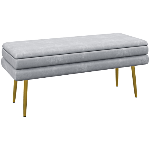 HOMCOM  Storage Bench, Velvet-Feel Upholstered End Of Bed Bench With Gold Tone Legs, Bench With Storage for Living Room, Entryway, Bedroom, Dark