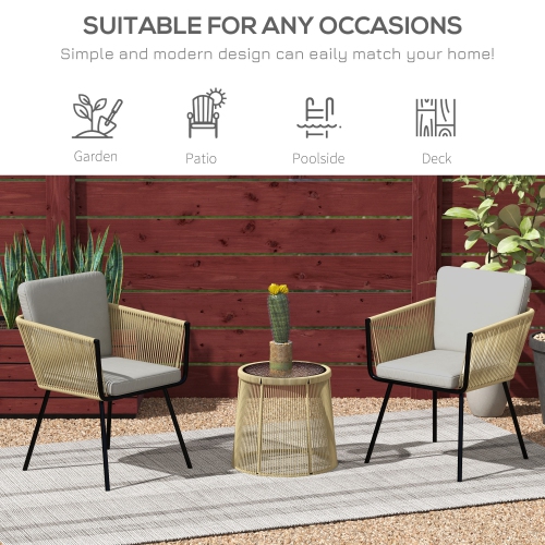 Outsunny 3 Pieces Wicker Patio Furniture Set, Rattan Bistro Set with Coffee Table and Cushions, Outdoor Conversation Set for Garden, Porch, Balcony,
