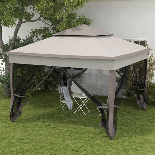 Outsunny 11' x 11' Pop Up Canopy, Outdoor Canopy Shelter Event Tent with 2-Tier Soft Top, Removable Zipper Netting and Storage Bag, for Patio,