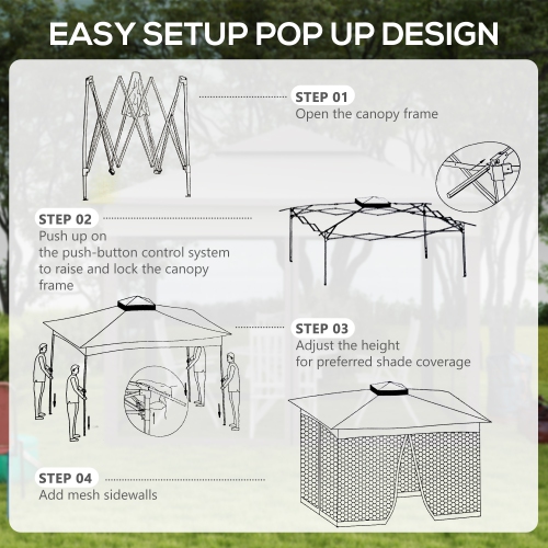 Outsunny 11' x 11' Pop Up Canopy, Outdoor Canopy Shelter Event Tent with 2-Tier Soft Top, Removable Zipper Netting and Storage Bag, for Patio,