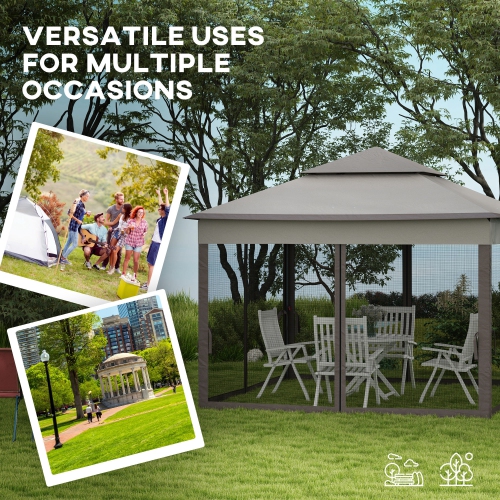 Outsunny 11' x 11' Pop Up Canopy, Outdoor Canopy Shelter Event Tent with 2-Tier Soft Top, Removable Zipper Netting and Storage Bag, for Patio,