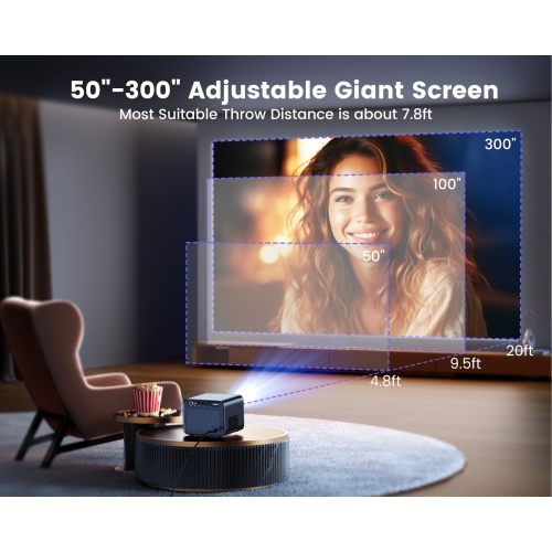 Projecteur intelligent 4K Wifi Bluetooth, avec licence Netflix, support Dolby, Auto Focus/Keystone, Projecteur Wimius 1080P avec Netflix 7000+ Apps,