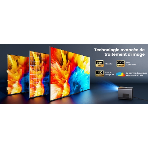 Projecteur intelligent 4K Wifi Bluetooth, avec licence Netflix, support Dolby, Auto Focus/Keystone, Projecteur Wimius 1080P avec Netflix 7000+ Apps,