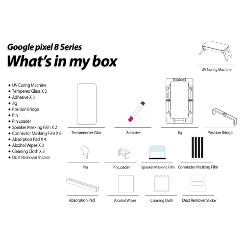 Whitestone UV GEN Film Screen for Pixel 8 Pro with UV Lamp [9H Tempered Glass, Bubble Free, Installation Kit] - 2 Pack