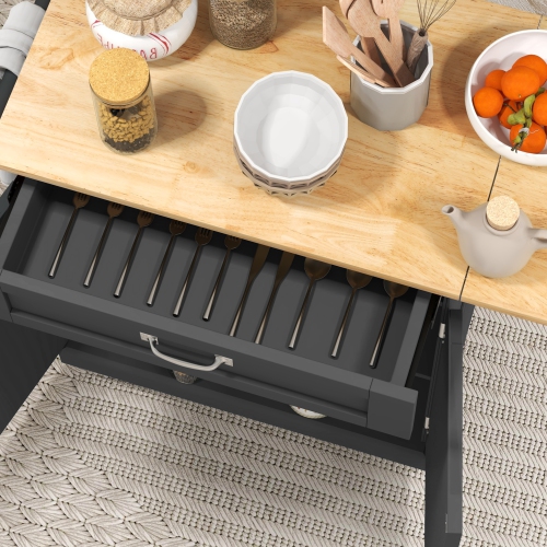 HOMCOM Foldable Kitchen Island with Storage Drawer, Farmhouse Style Rolling Utility Cart, Coffee Bar Cabinet on Wheels with Drop-Leaf Wood Top