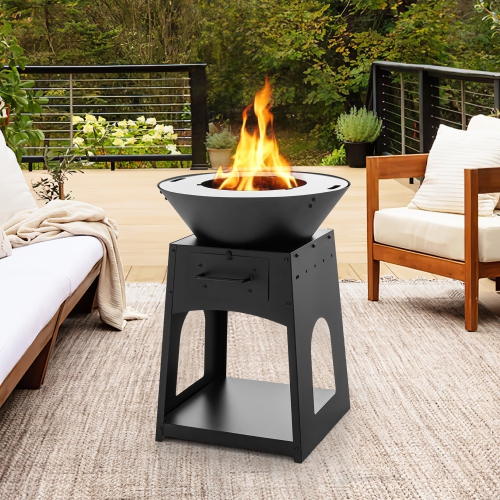 Gymax Patio Fire Pit w/ Firewood Log Rack Outdoor Wood Burning Fireplace w/ Grill & Ash Box