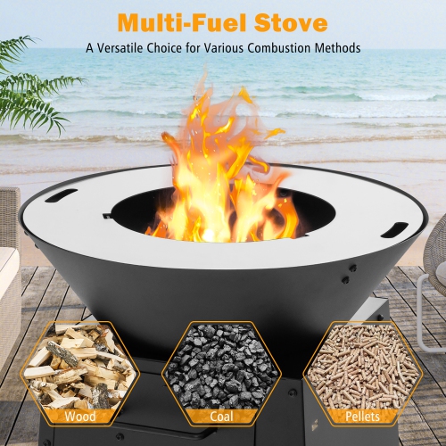 Gymax Patio Fire Pit w/ Firewood Log Rack Outdoor Wood Burning Fireplace w/ Grill & Ash Box