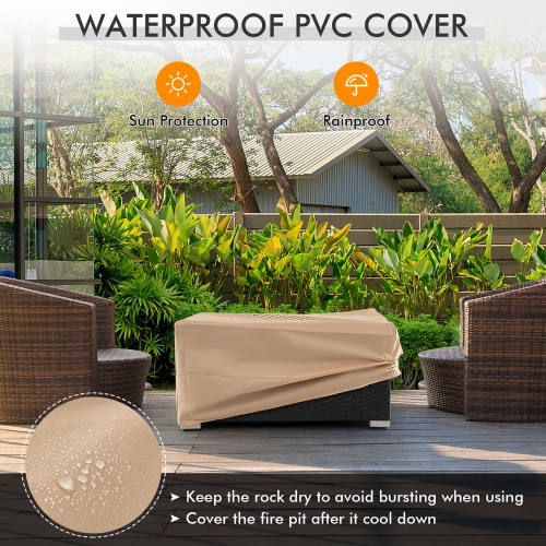 Gymax 32''x 20'' Propane Rattan Fire Pit Table Set w/ Side Table Tank & Cover 40,000 BTU