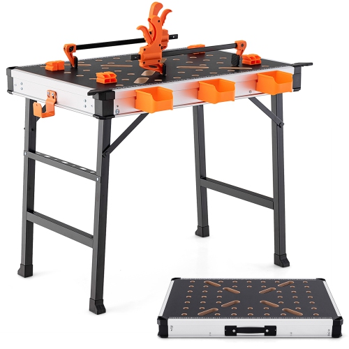 Gymax 33'' Portable Work Table w/ 2 Quick Clamps & 4 Clamp Dogs 3 Tool Boxes Included