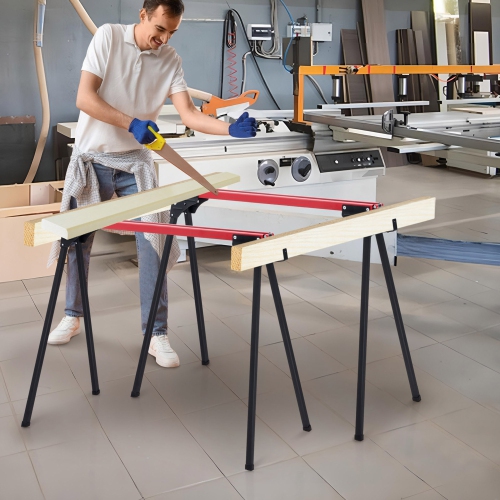 Gymax 2 Pack Folding Saw Horses Work Table w/ Quick Open Legs & 2 x 4 Support Arms