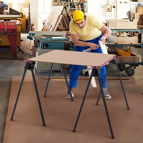 Gymax 2 Pack Folding Saw Horses Work Table w/ Quick Open Legs & 2 x 4 Support Arms