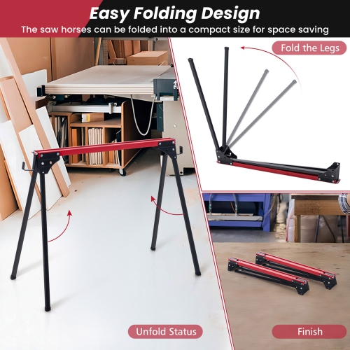 Gymax 2 Pack Folding Saw Horses Work Table w/ Quick Open Legs & 2 x 4 Support Arms