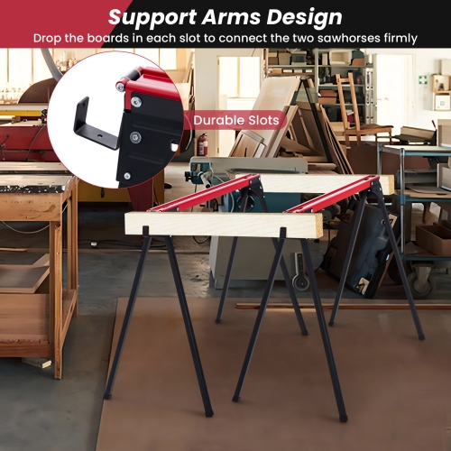 Gymax 2 Pack Folding Saw Horses Work Table w/ Quick Open Legs & 2 x 4 Support Arms