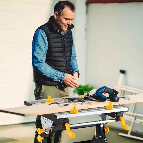 Gymax Folding Work Table Portable Workbench w/ Adjustable Height & Tiltable Platform