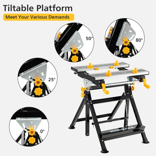 Gymax Folding Work Table Portable Workbench w/ Adjustable Height & Tiltable Platform