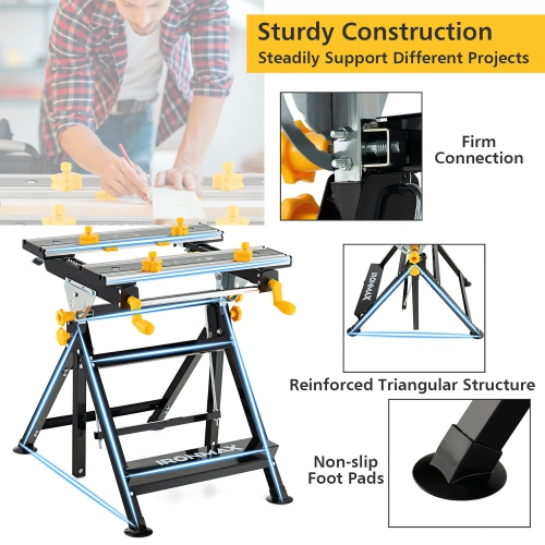 Gymax Folding Work Table Portable Workbench w/ Adjustable Height & Tiltable Platform