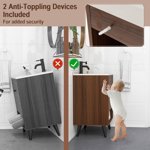 Gymax 25 Inch Wooden Bathroom Vanity Sink Combo with Open Shelf & Sink & Pop Up Drain