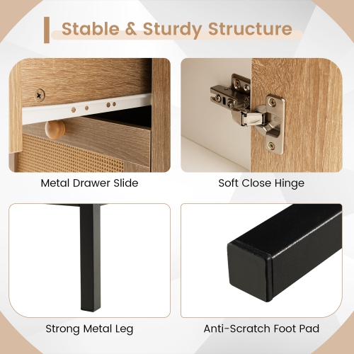 Gymax Set of 2 Rattan Sideboard Buffet Cabinet Accent Cabinet w/ 1 Door & 3 Drawers