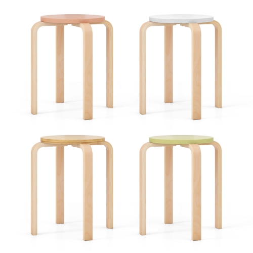 Gymax 4 PCS Bentwood Stackable Backless Stools Stacking Wood Stool with Round Tops