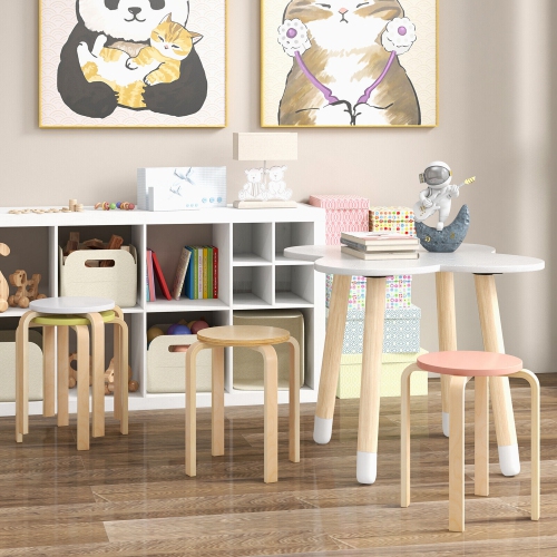 Gymax 4 PCS Bentwood Stackable Backless Stools Stacking Wood Stool with Round Tops