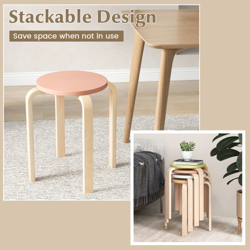 Gymax 4 PCS Bentwood Stackable Backless Stools Stacking Wood Stool with Round Tops