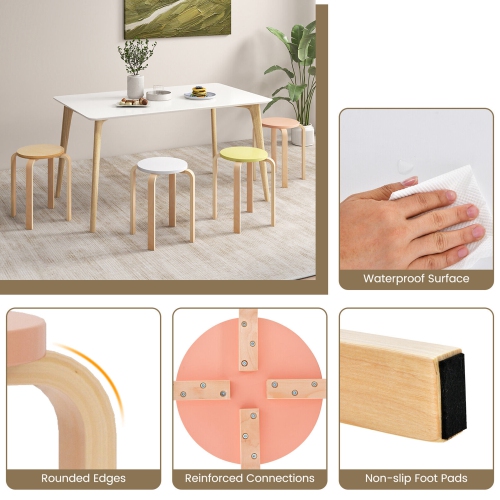 Gymax 4 PCS Bentwood Stackable Backless Stools Stacking Wood Stool with Round Tops