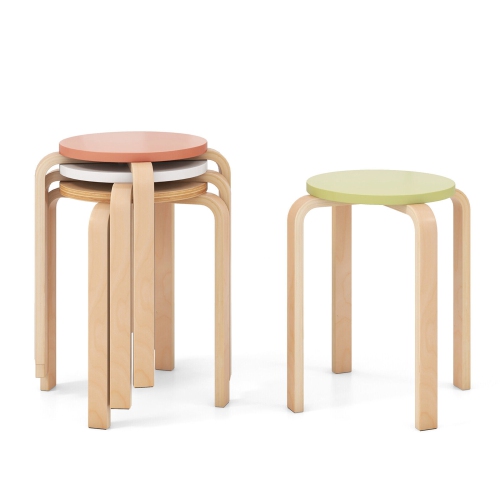 Gymax 4 PCS Bentwood Stackable Backless Stools Stacking Wood Stool with Round Tops