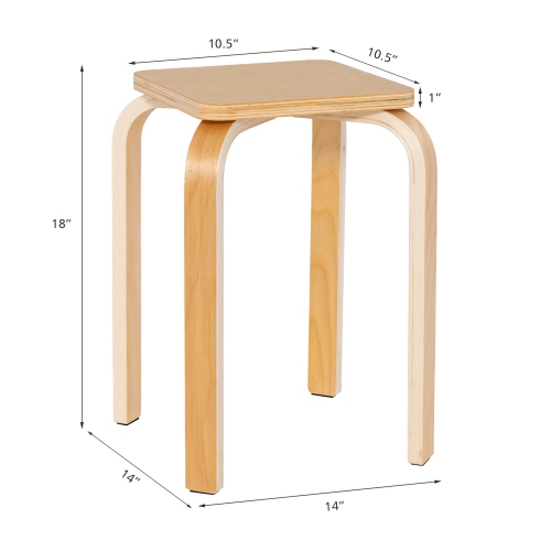 Gymax 4 Set Square Backless Stools w/ Rounded Corners & Anti-slip Felt Mats Wooden
