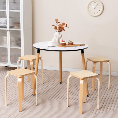 Gymax 4 Set Square Backless Stools w/ Rounded Corners & Anti-slip Felt Mats Wooden