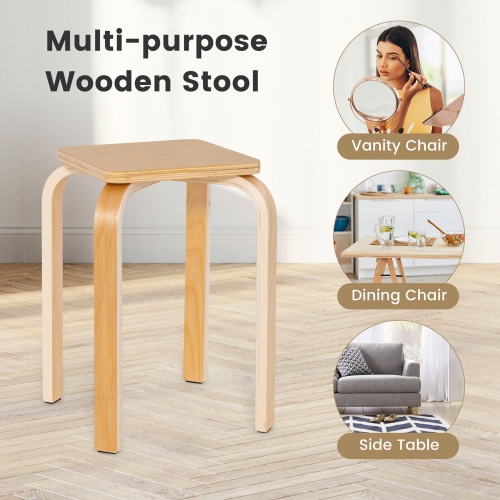 Gymax 4 Set Square Backless Stools w/ Rounded Corners & Anti-slip Felt Mats Wooden