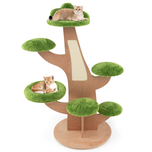 GYMAX  50" Pine Shape Cat Tree for Indoor Cats Cute Multi-Level Cat Tower In Green