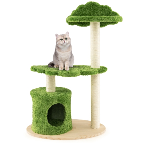 Gymax 38'' Cute Cat Tree Cat Condo Furniture w/ Fully Wrapped Sisal Scratching Posts