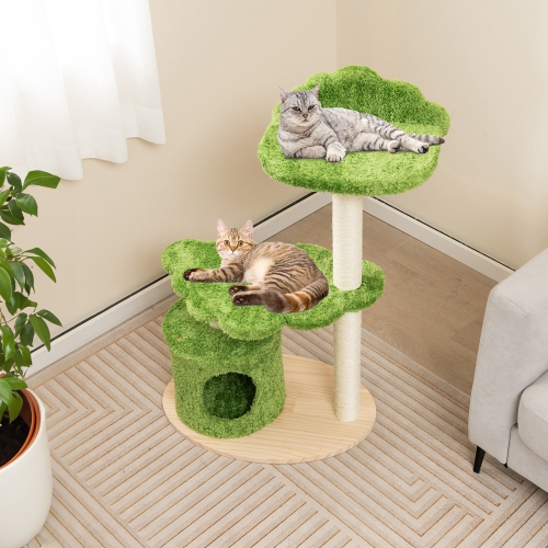 Gymax 38'' Cute Cat Tree Cat Condo Furniture w/ Fully Wrapped Sisal Scratching Posts
