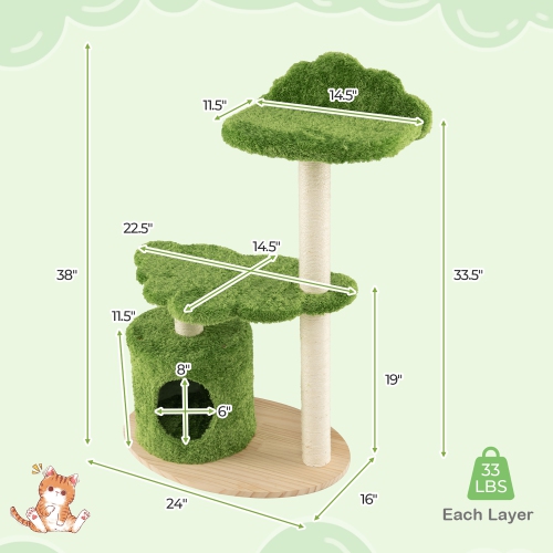 Gymax 38'' Cute Cat Tree Cat Condo Furniture w/ Fully Wrapped Sisal Scratching Posts
