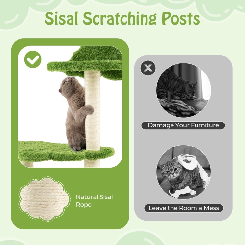 Gymax 38'' Cute Cat Tree Cat Condo Furniture w/ Fully Wrapped Sisal Scratching Posts